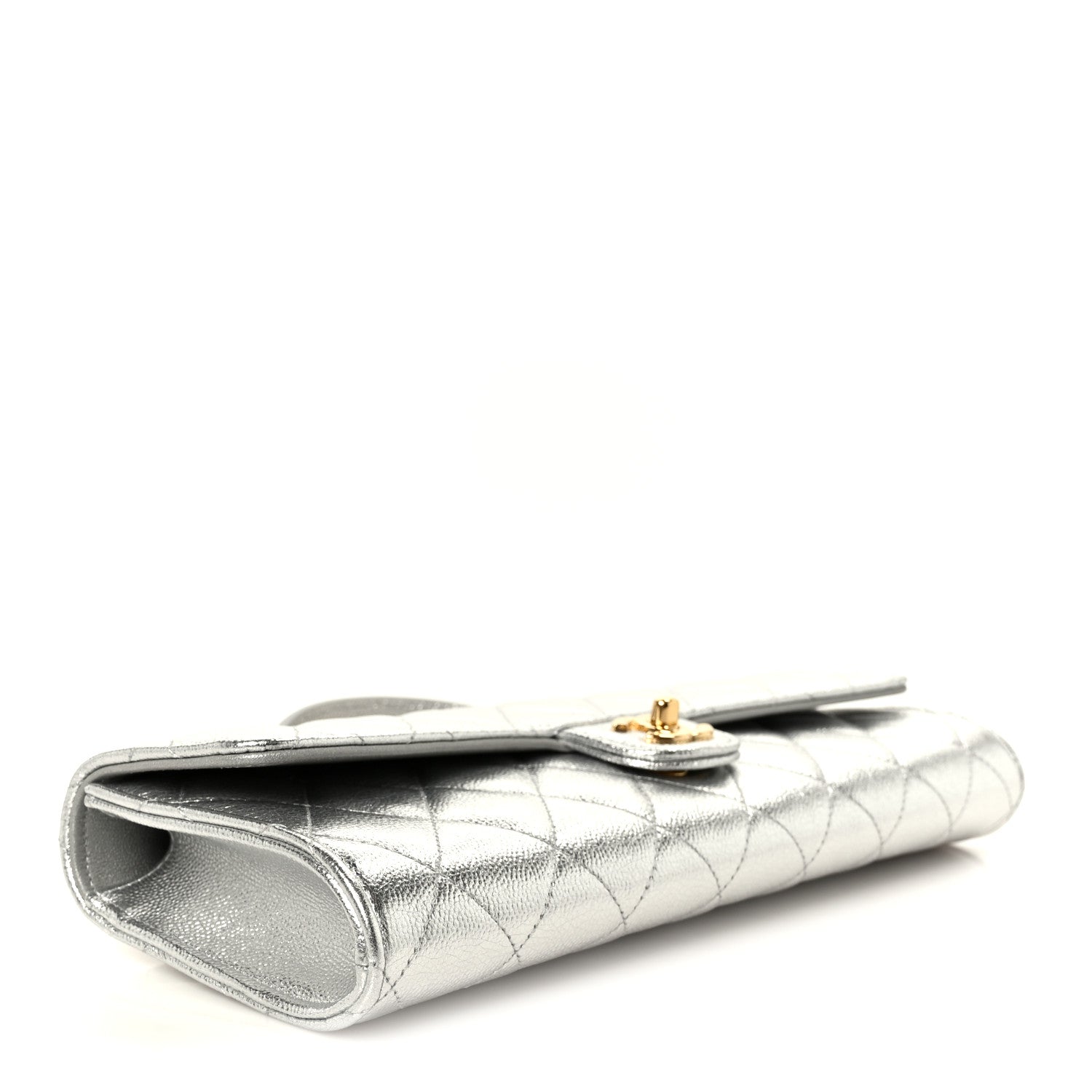 Chanel Metallic Caviar Quilted Top Handle Long Clutch With Chain Silver 5 of 13