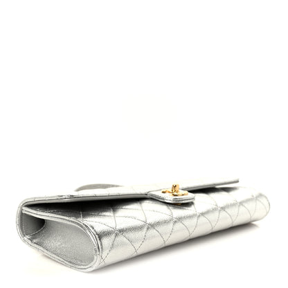 Chanel Metallic Caviar Quilted Top Handle Long Clutch With Chain Silver 5 of 13