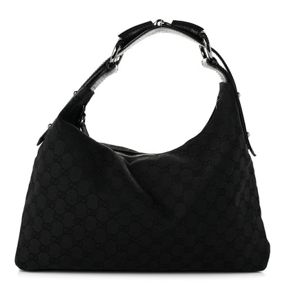 Gucci Monogram Medium Horsebit Chain Hobo Black 1 of 10