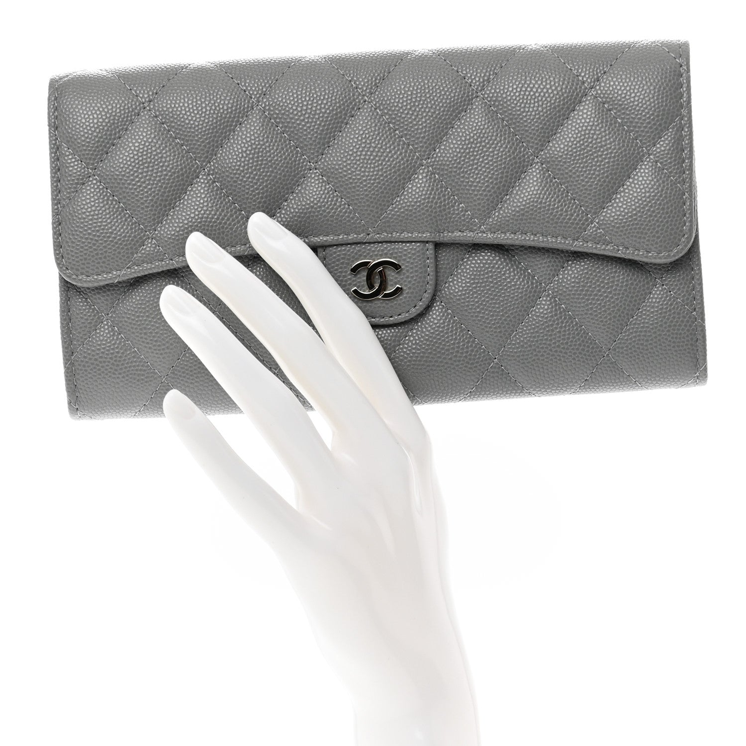 Chanel Caviar Quilted Large Gusset Flap Wallet Grey 2 of 9