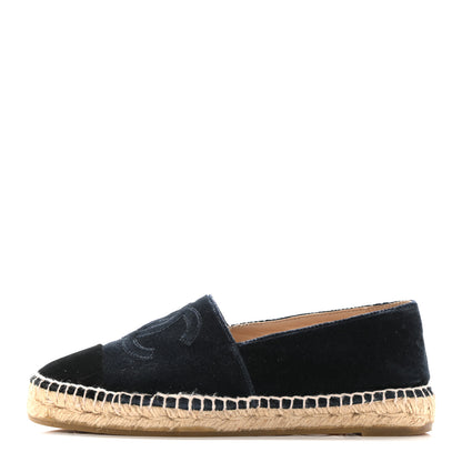 Chanel Velvet CC Espadrilles 37 Dark Navy Black 1 of 14