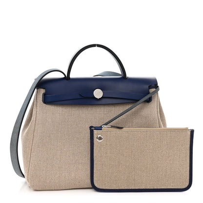 Hermes Military Toile Vache Hunter Herbag Zip Retourne 31 PM Bleu De France Ecru 1 of 8