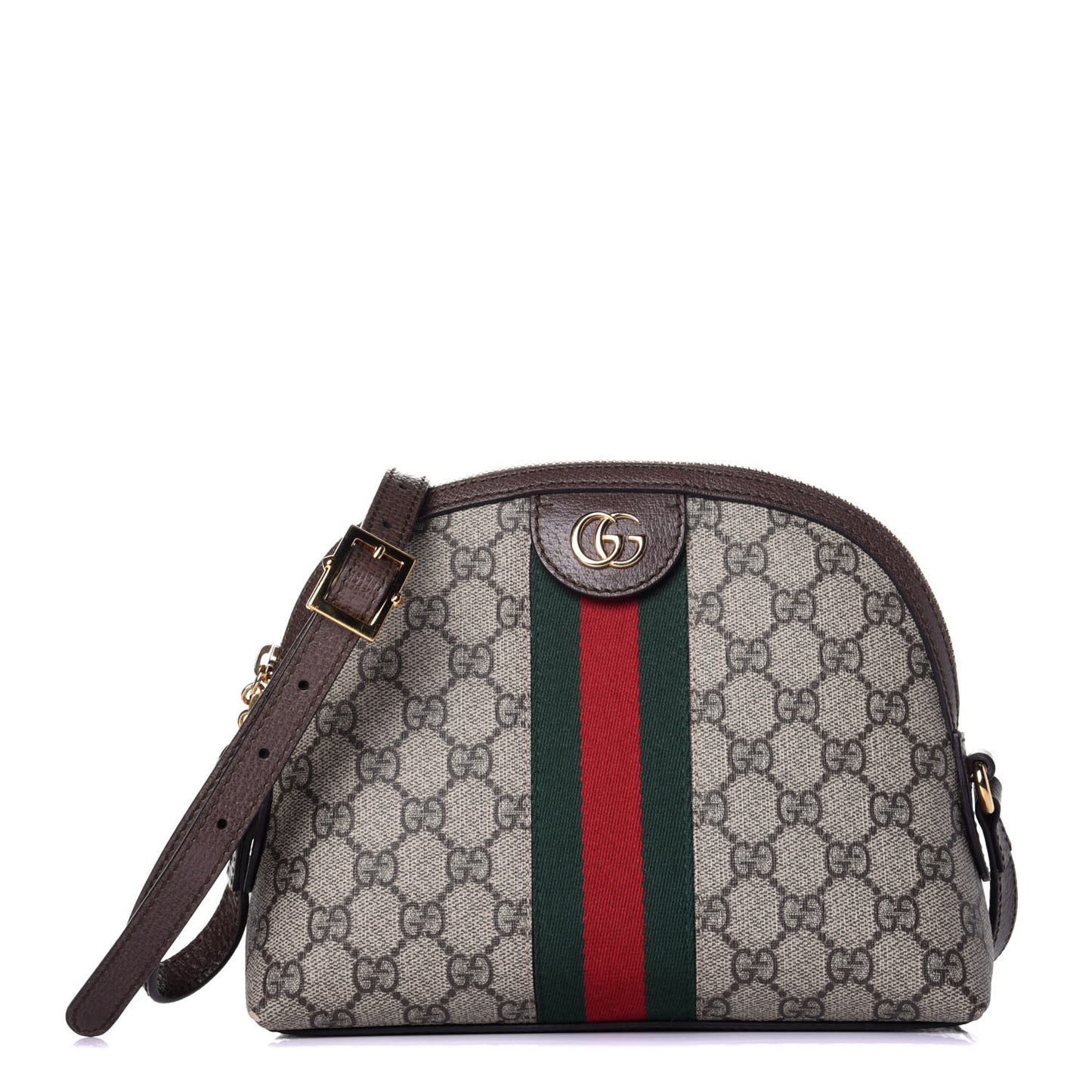 GG Supreme Monogram Textured Dollar Calfskin Web Small Ophidia Dome Shoulder Bag Beige Ebony New Acero