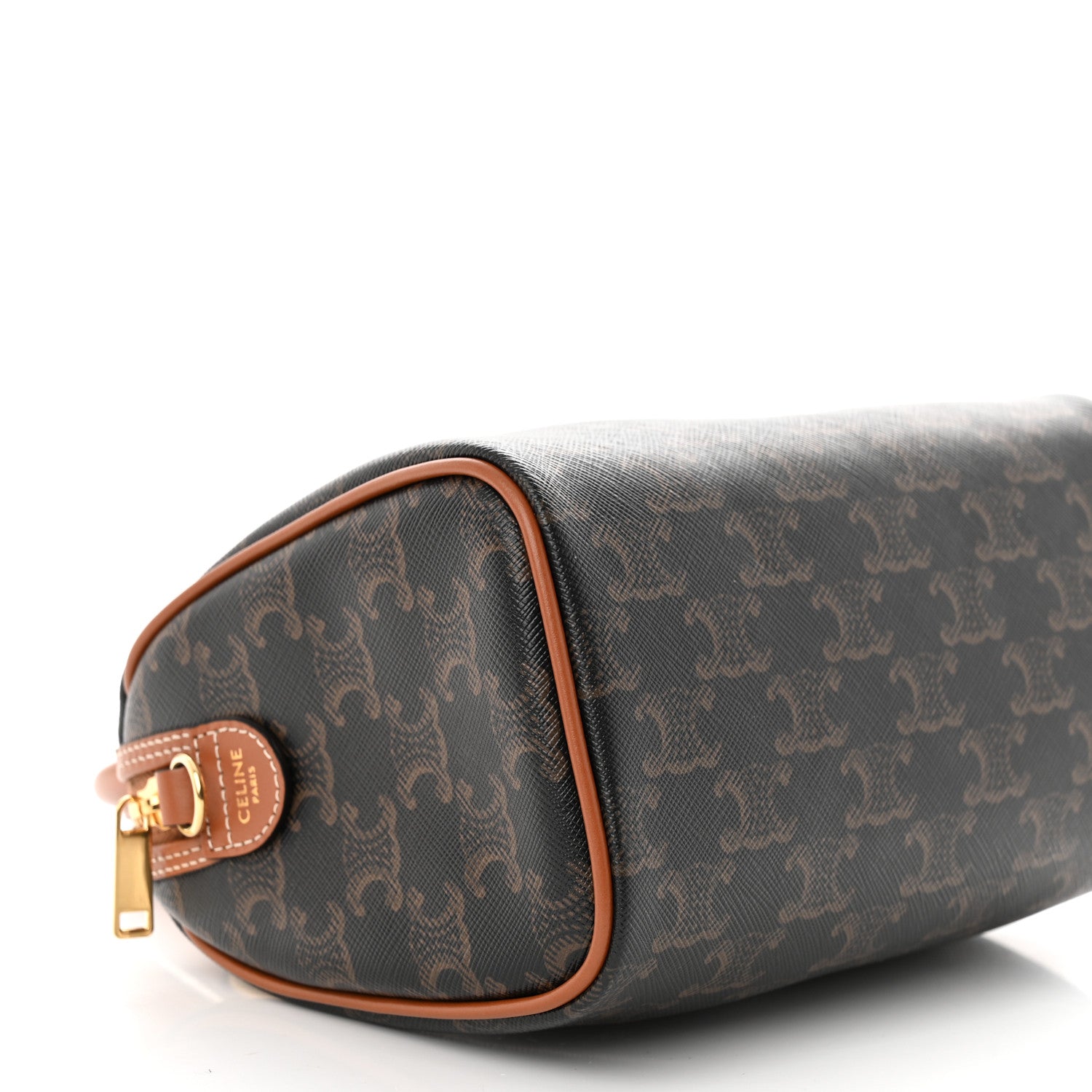 Celine Triomphe Canvas Calfskin Small Boston Bag Tan 9 of 10