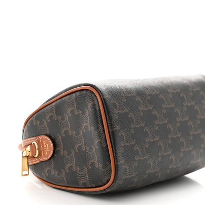 Celine Triomphe Canvas Calfskin Small Boston Bag Tan 9 of 10