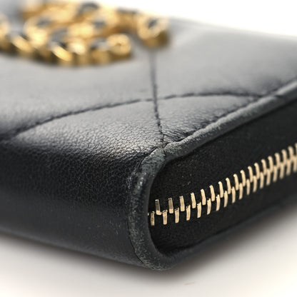 Chanel Lambskin Quilted Chanel 19 Zip Around Coin Purse Wallet Black 9 of 11