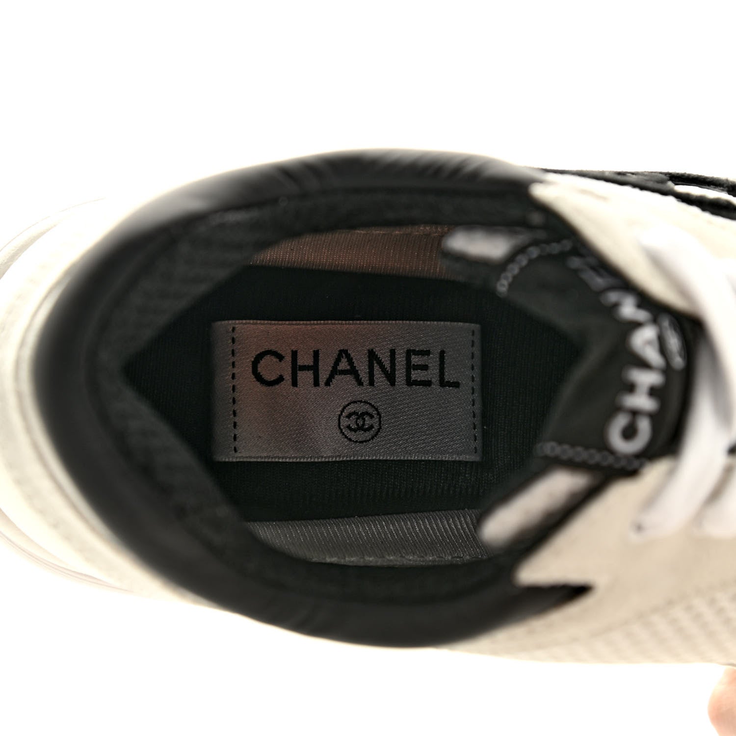 Chanel Mesh Suede Calfskin Grained Calfskin Womens CC Sneakers 37 White Black 6 of 7