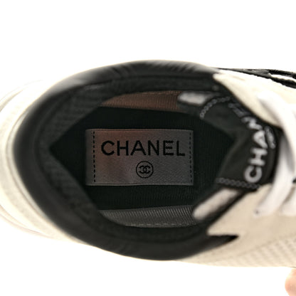 Chanel Mesh Suede Calfskin Grained Calfskin Womens CC Sneakers 37 White Black 6 of 7
