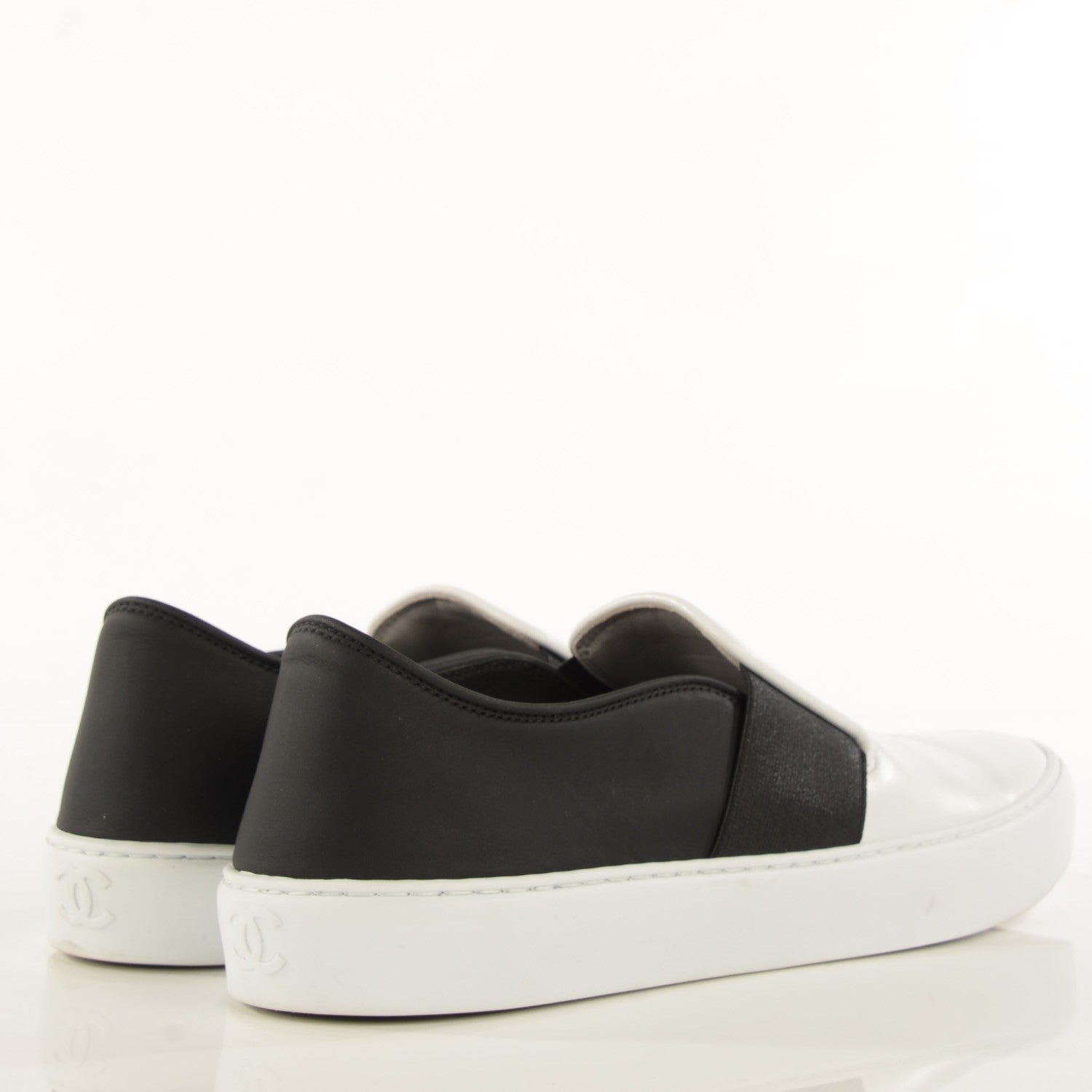 Chanel Leather Slip On Sneakers 37.5 White Black 4 of 13