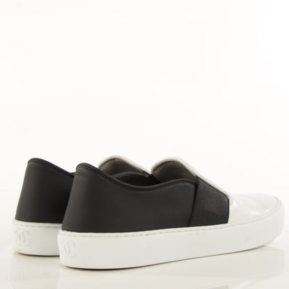 Chanel Leather Slip On Sneakers 37.5 White Black 4 of 13