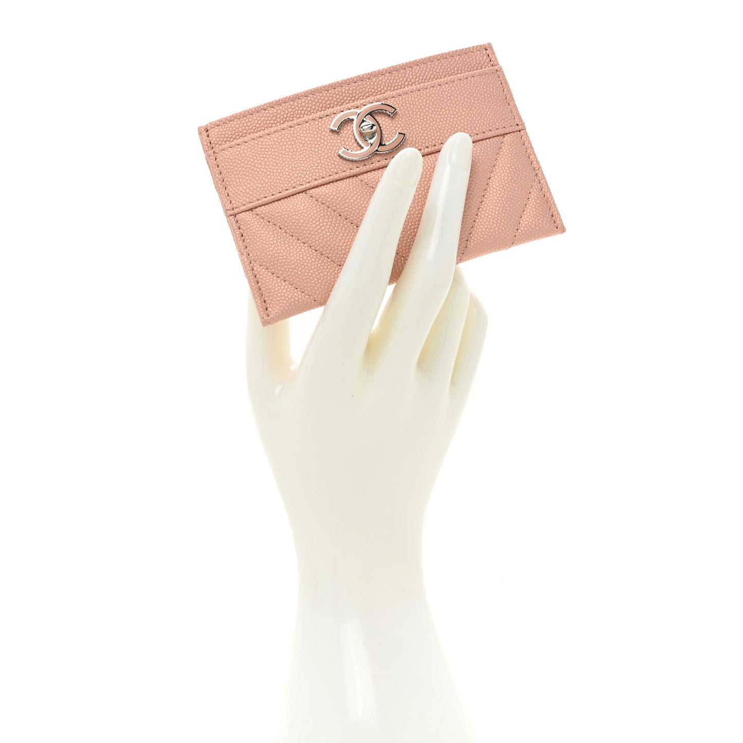 Metallic Caviar Chevron Quilted Vintage Mademoiselle Card Holder Pink