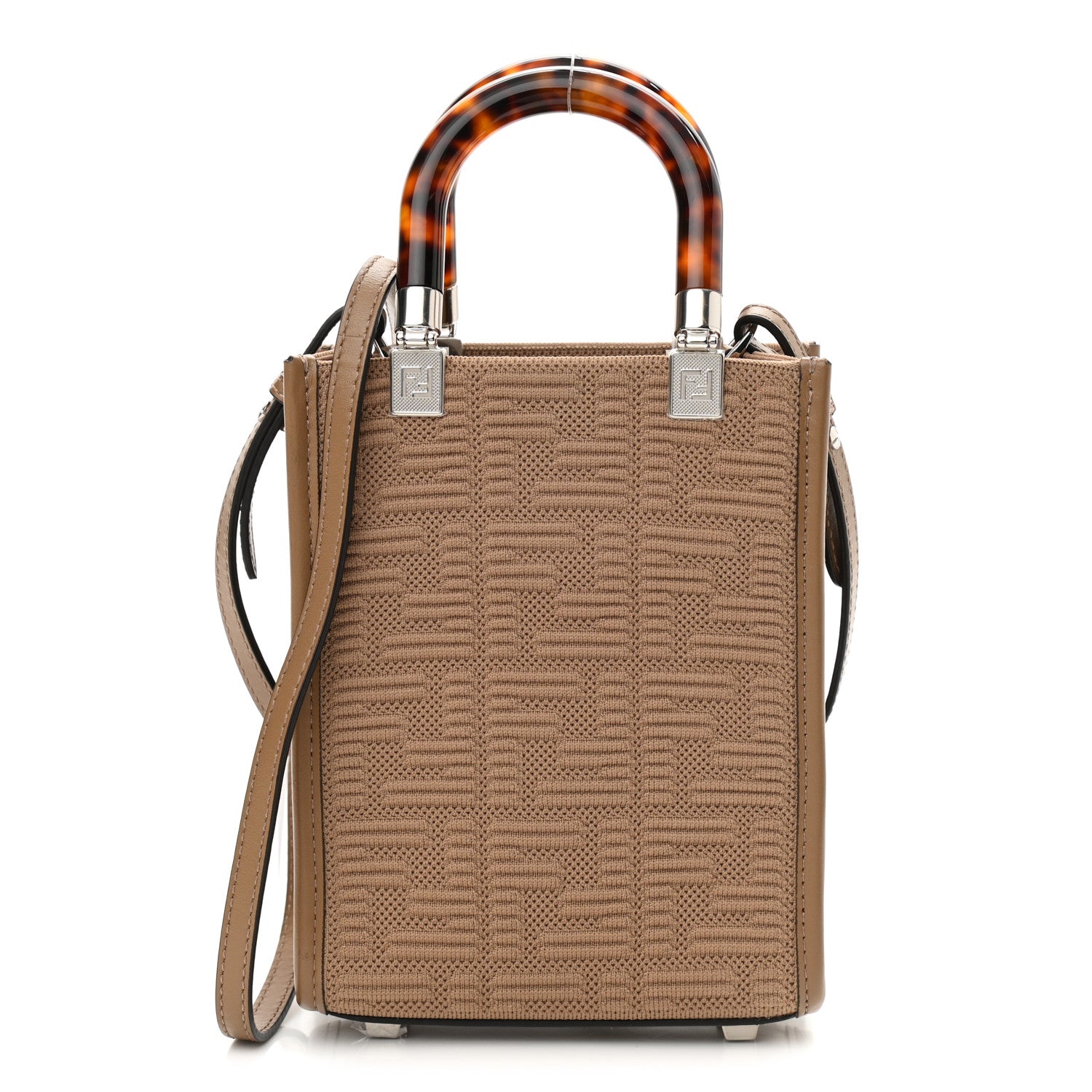 Fendi Technical Fabric Vitello Ceylon Plexiglass FF Mini Fendi Sunshine Shopper Tote Sand 1 of 10