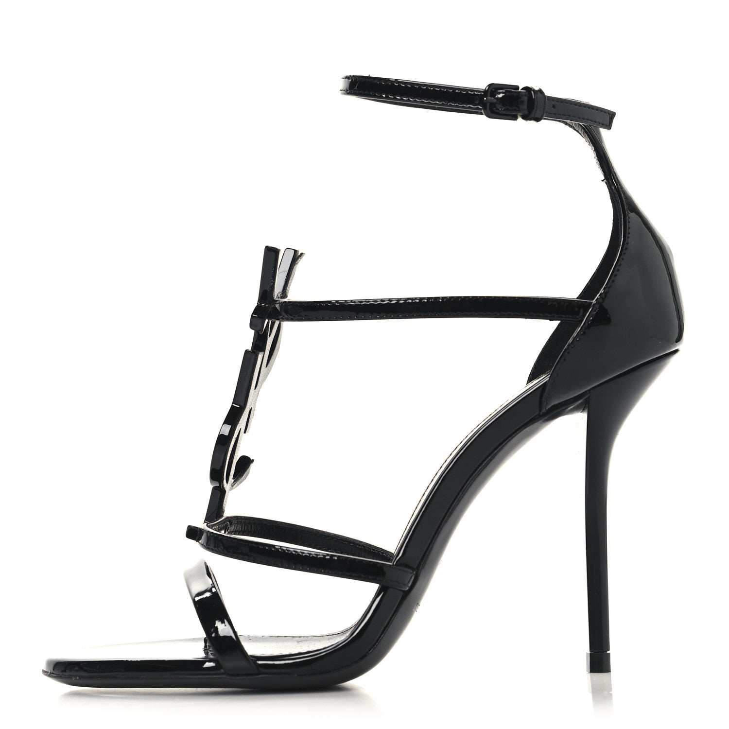 Saint Laurent Patent Cassandra 100 Ankle Strap Sandals 35.5 Black 1 of 9