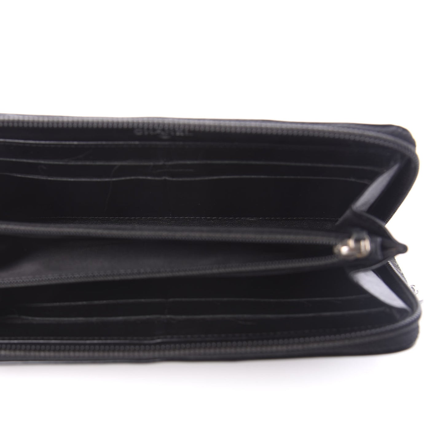 Patent Large Gusset CC Zip Wallet Black