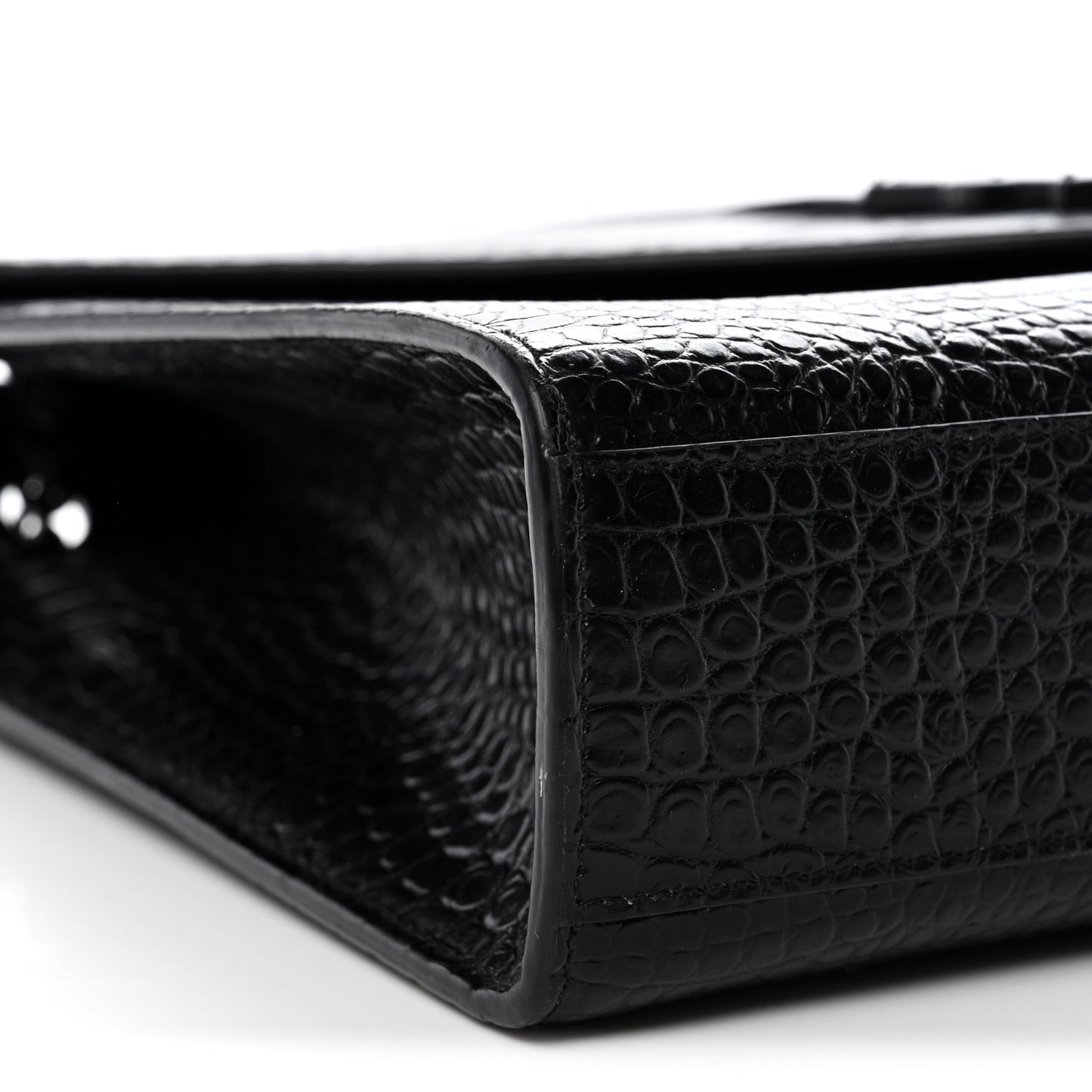 Calfskin Crocodile Embossed Monogram Large Satchel Black