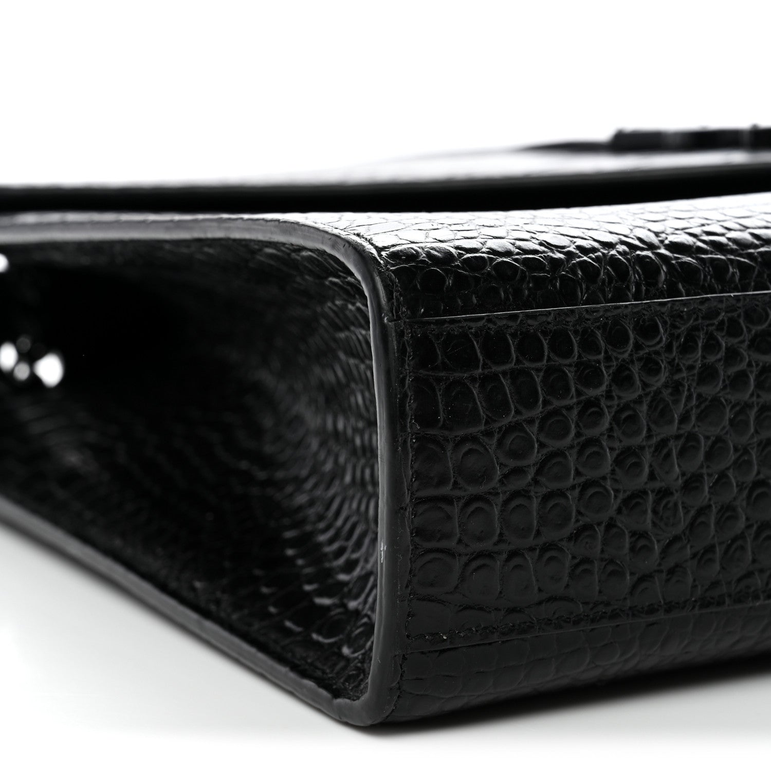 Saint Laurent Calfskin Crocodile Embossed Monogram Large Satchel Black 9 of 10
