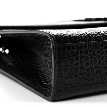 Saint Laurent Calfskin Crocodile Embossed Monogram Large Satchel Black 9 of 10