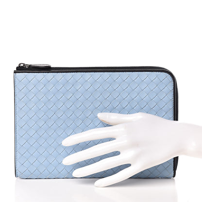 Bottega Veneta Nappa Intrecciato Flat Zip Pouch Light Blue Black 2 of 7