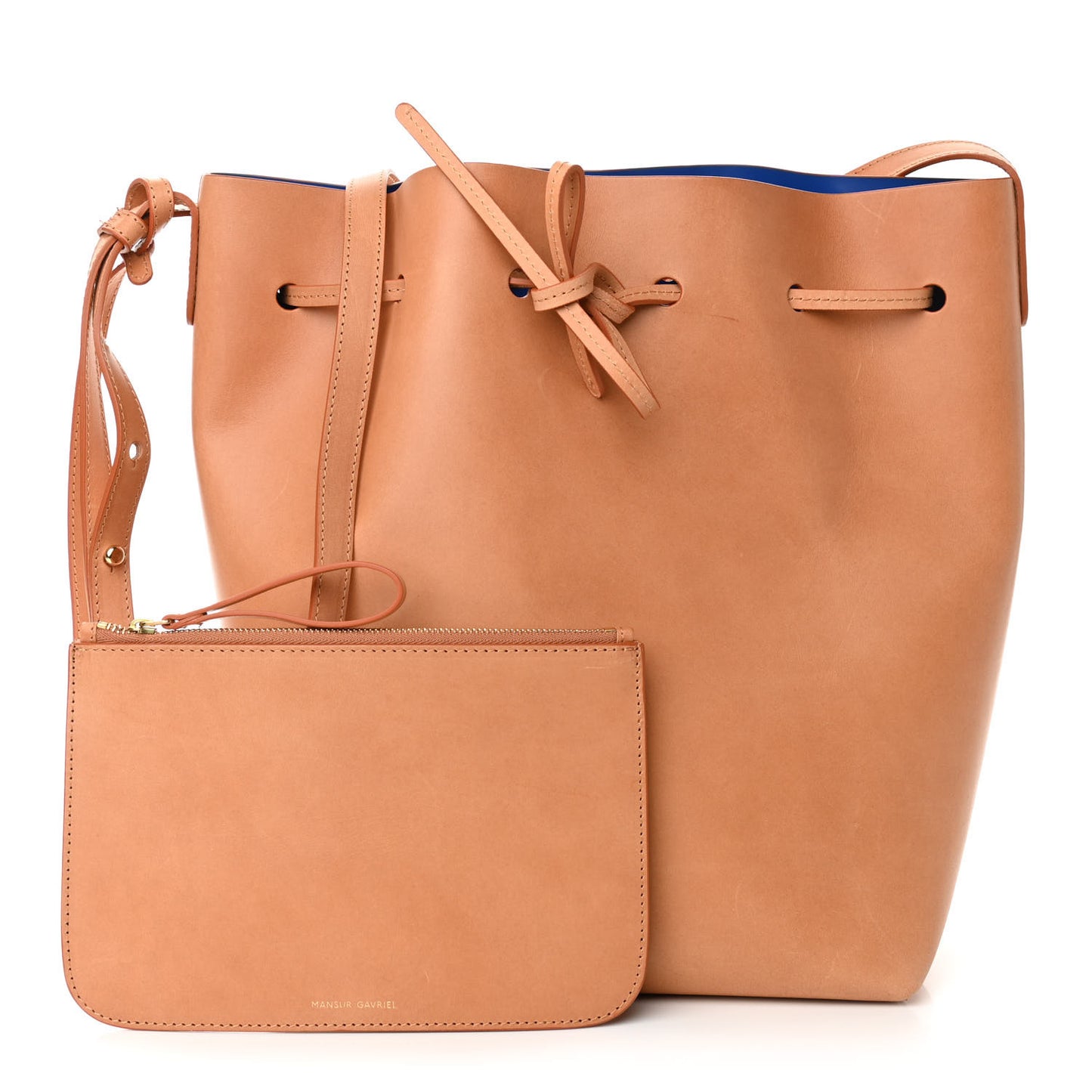 Vegetable Tanned Calfskin Bucket Bag Cammello Azzurro