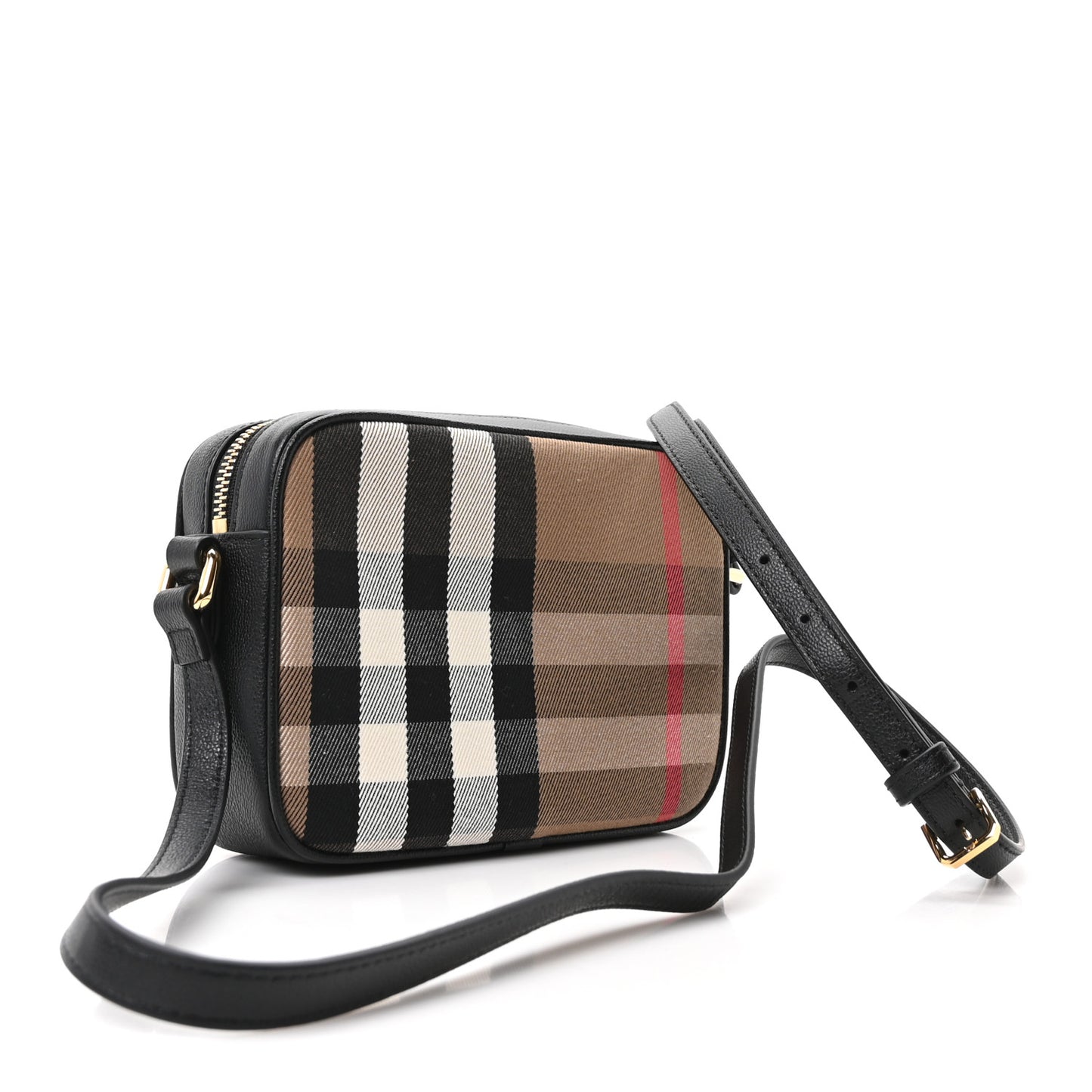 Giant Check Calfskin Smal Camera Bag Black
