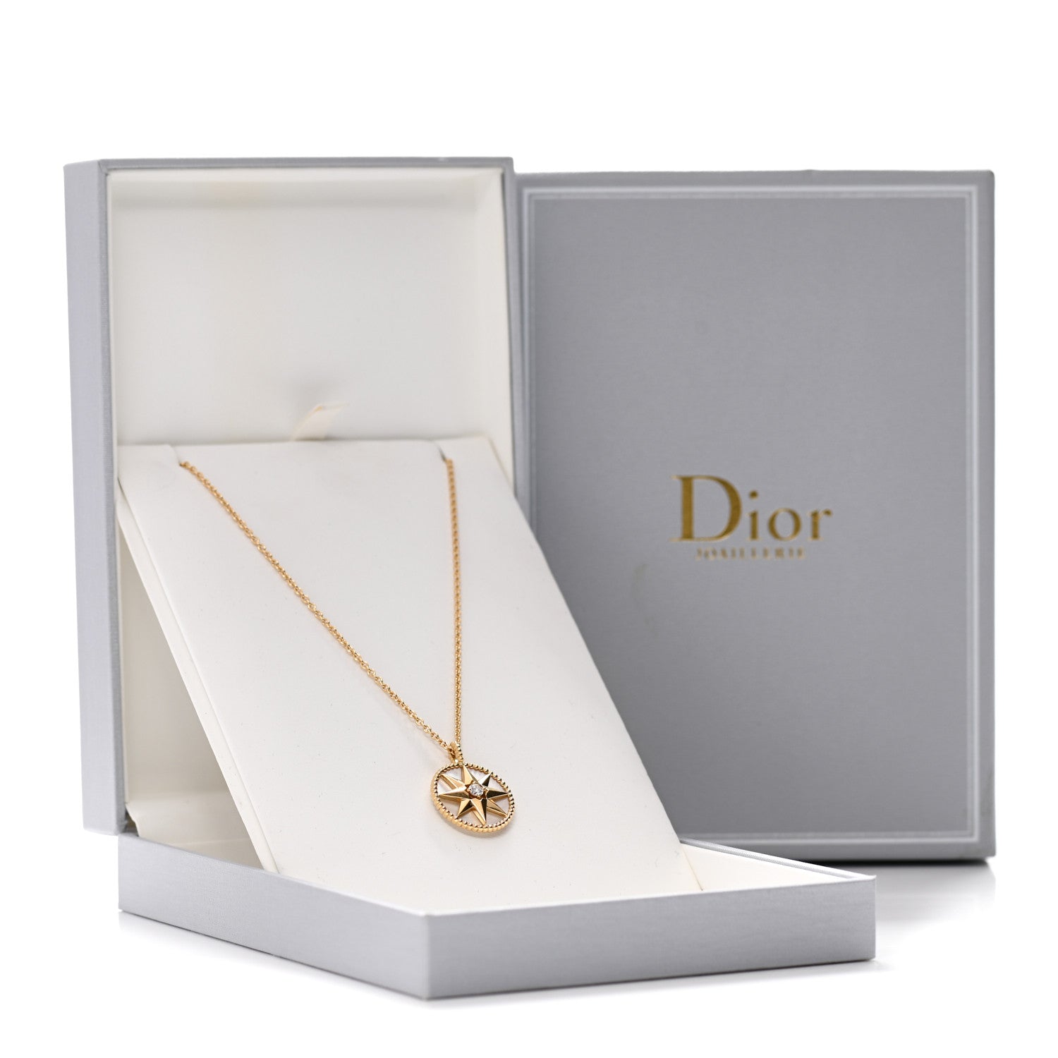 Christian Dior 18K Yellow Gold Diamond Mother of Pearl Rose Des Vents Medallion Necklace 7 of 7