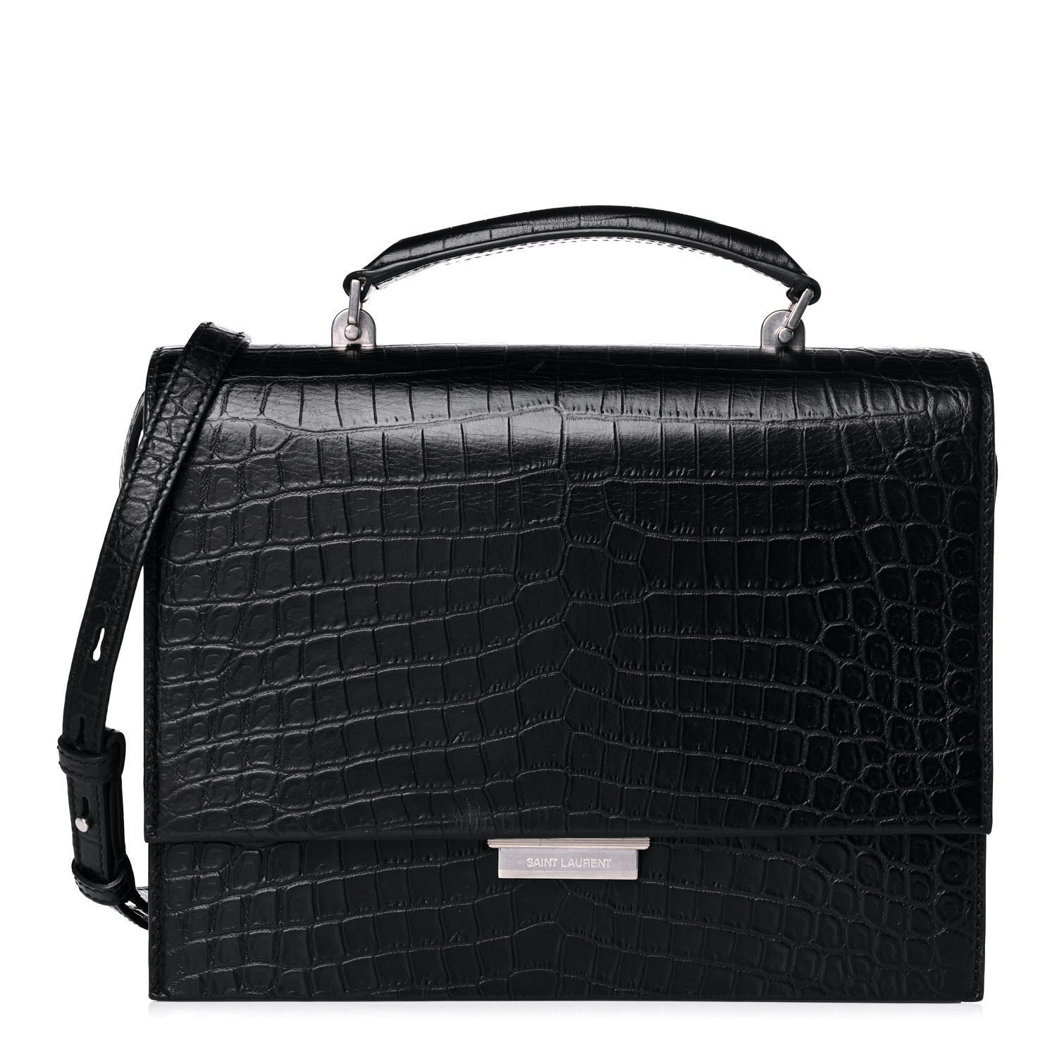 Saint Laurent Calfskin Crocodile Embossed Medium Babylone Black 1 of 13