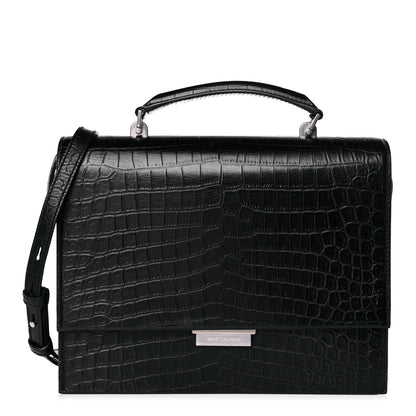 Saint Laurent Calfskin Crocodile Embossed Medium Babylone Black 1 of 13