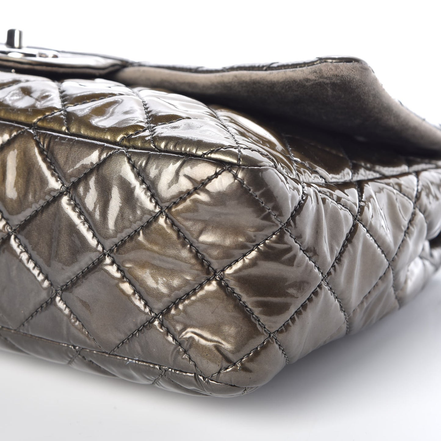 Metallic Patent Quilted Jumbo Single Flap Green
