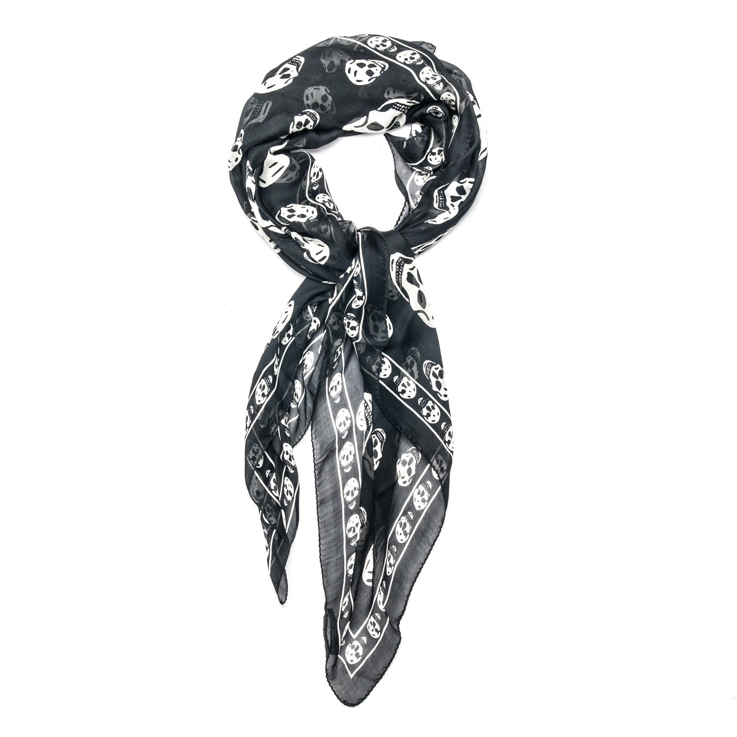 Alexander McQueen Silk Chiffon Skull Scarf Black Ivory 1 of 7