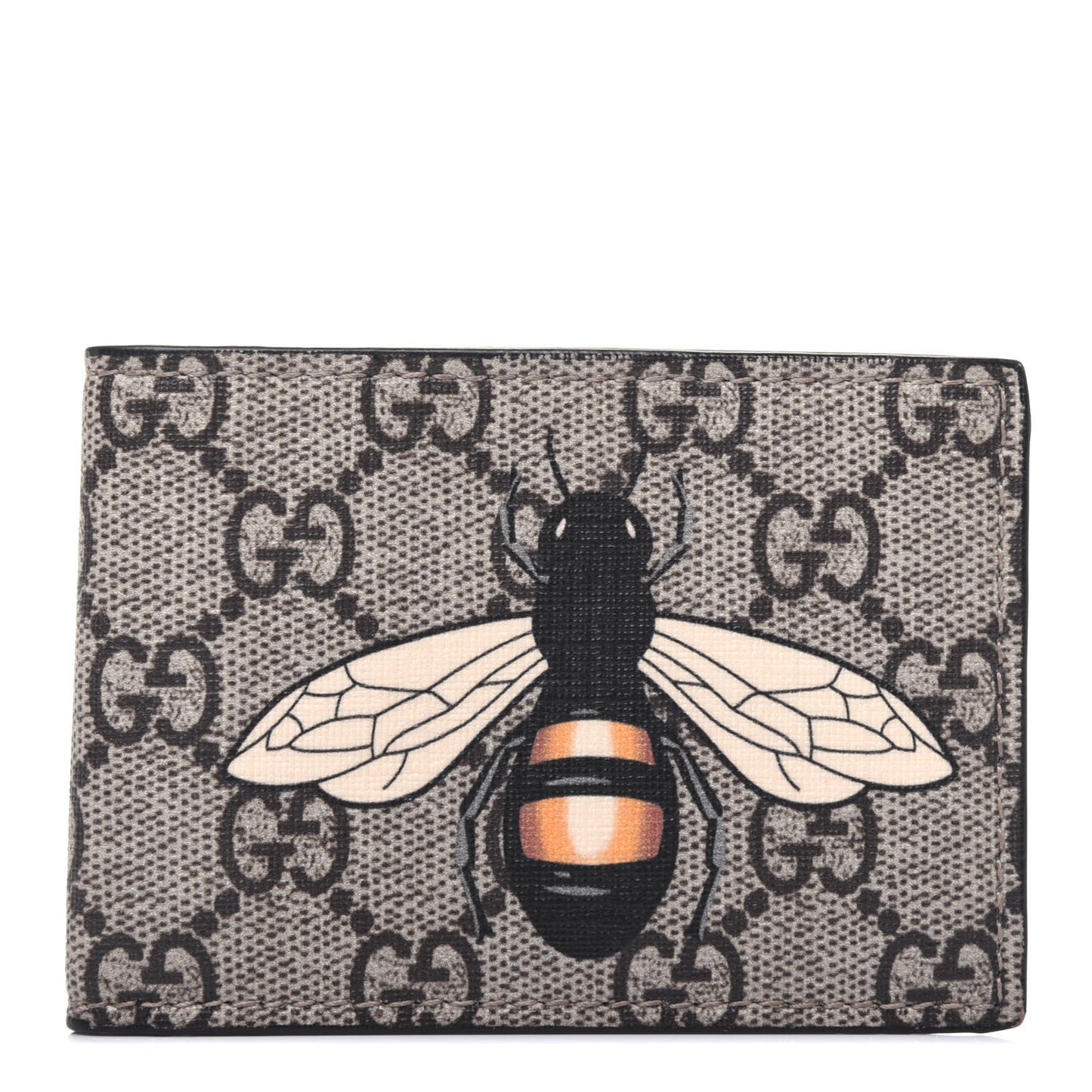 GG Supreme Monogram Bee Bi-fold Wallet Beige