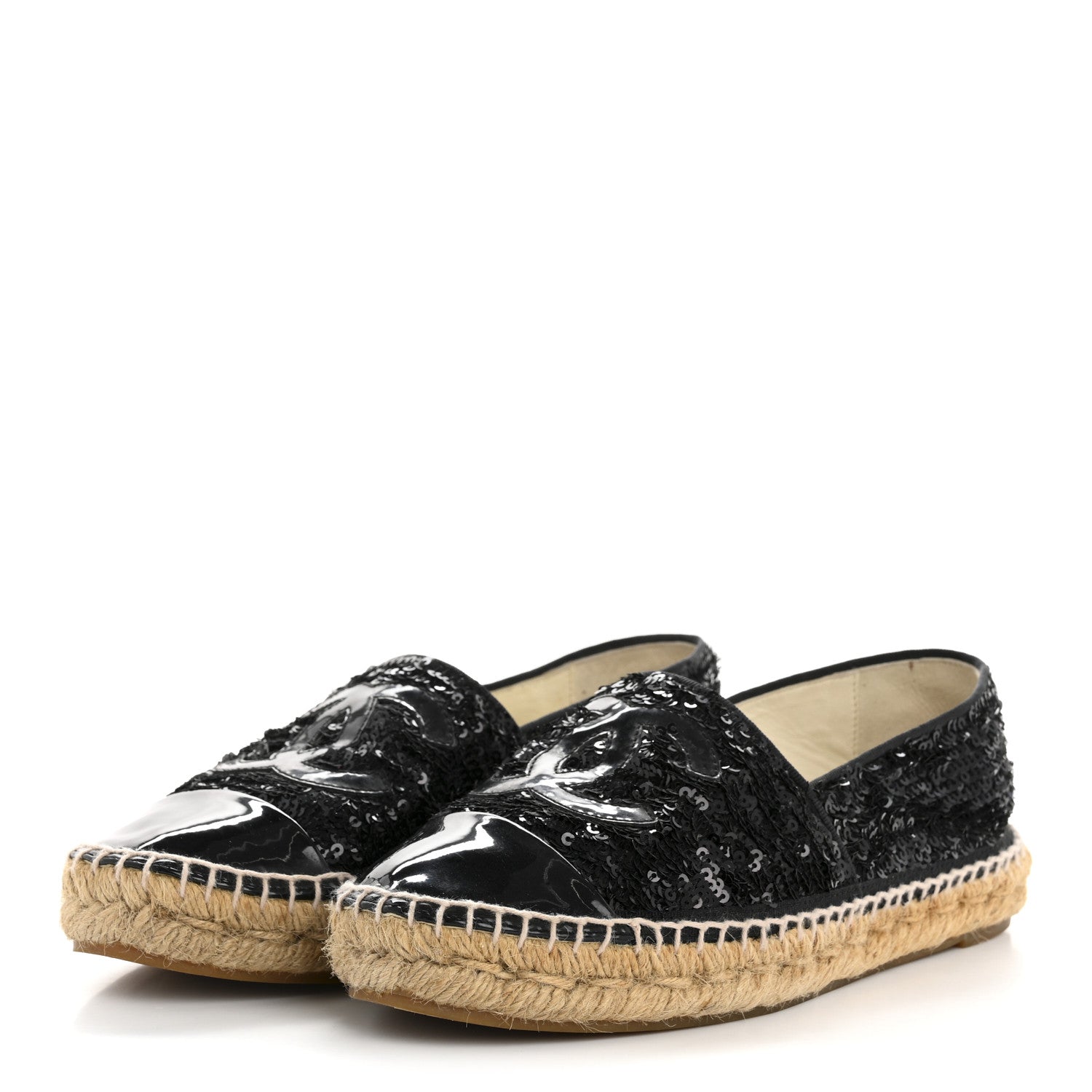 Chanel Patent Sequin CC Espadrilles 37 Black 8 of 18