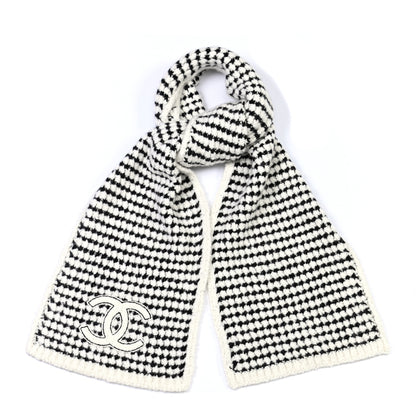 Chanel Cashmere Silk CC Scarf Black White 5 of 5