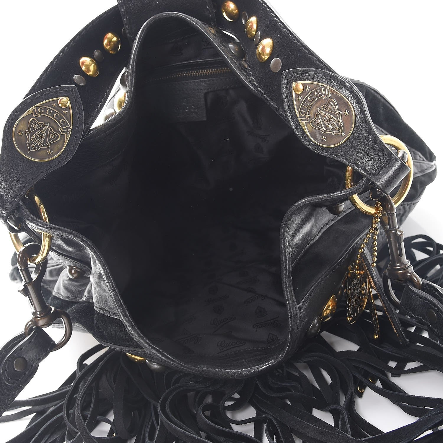 Gucci Calfskin Suede Fringe Babouska Hobo Black 6 of 11