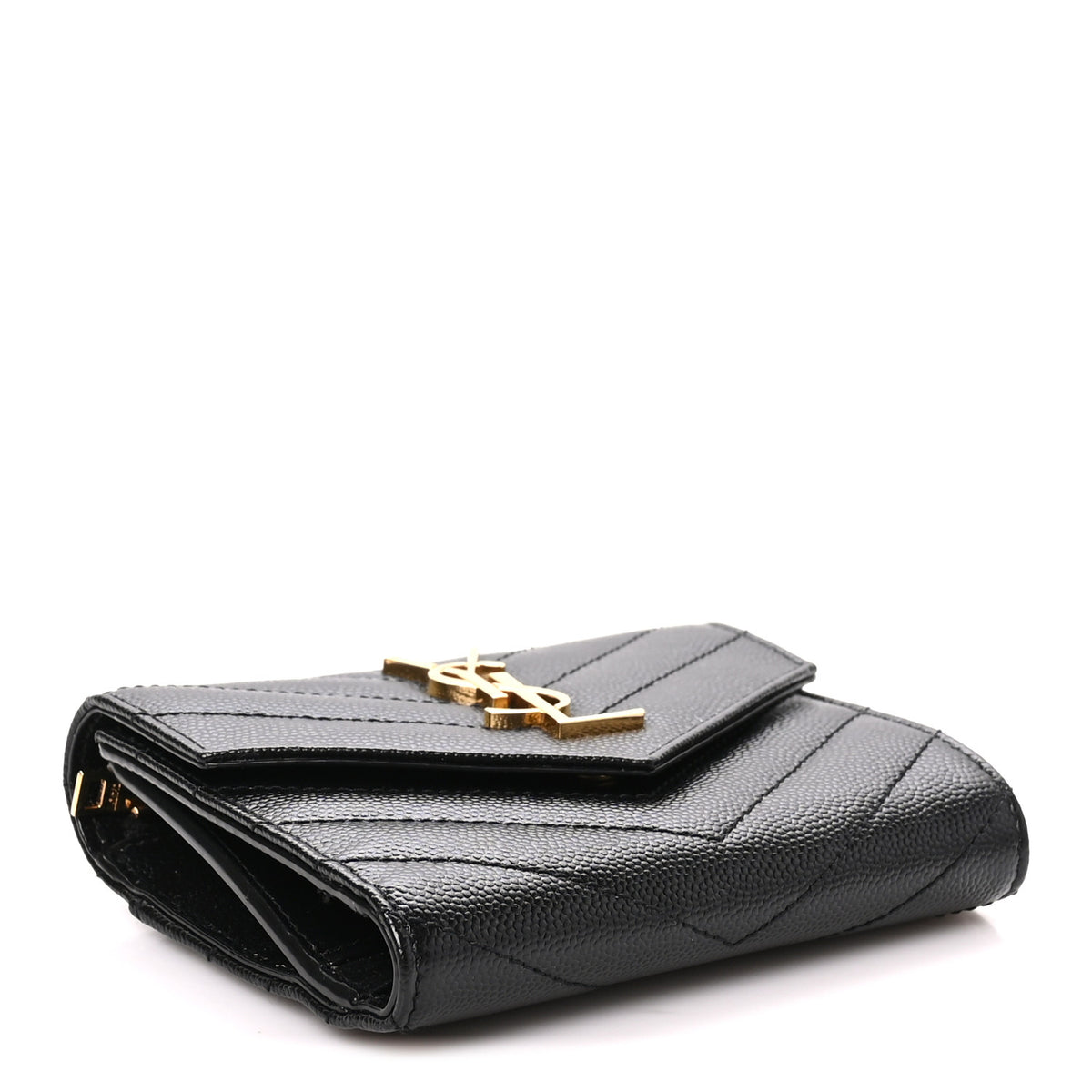 Grain De Poudre Matelasse Chevron Monogram Compact Tri Fold Wallet Black