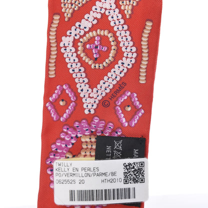 Hermes Silk Kelly En Perles Twilly Vermillon Parme 4 of 4