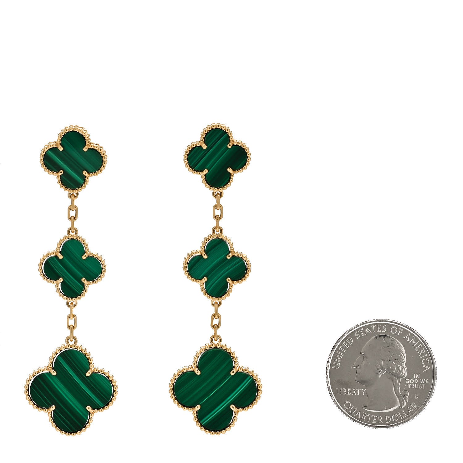 Van Cleef & Arpels 18K Yellow Gold Malachite 3 Motifs Magic Alhambra Earrings 2 of 5