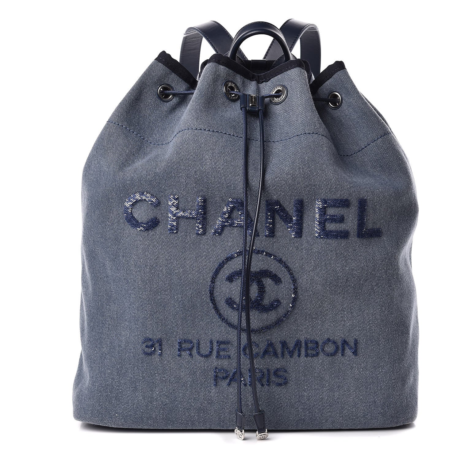 Chanel Canvas Sequin Large Deauville Backpack Navy 1 of 10