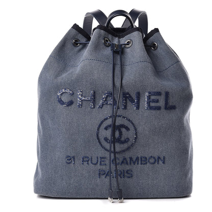 Chanel Canvas Sequin Large Deauville Backpack Navy 1 of 10