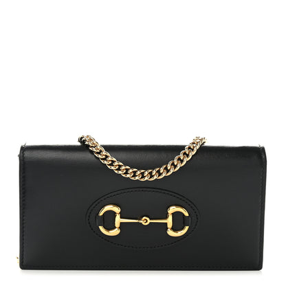 Gucci Boarded Plutone Calfskin Horsebit 1955 Wallet On Chain Black 1 of 11