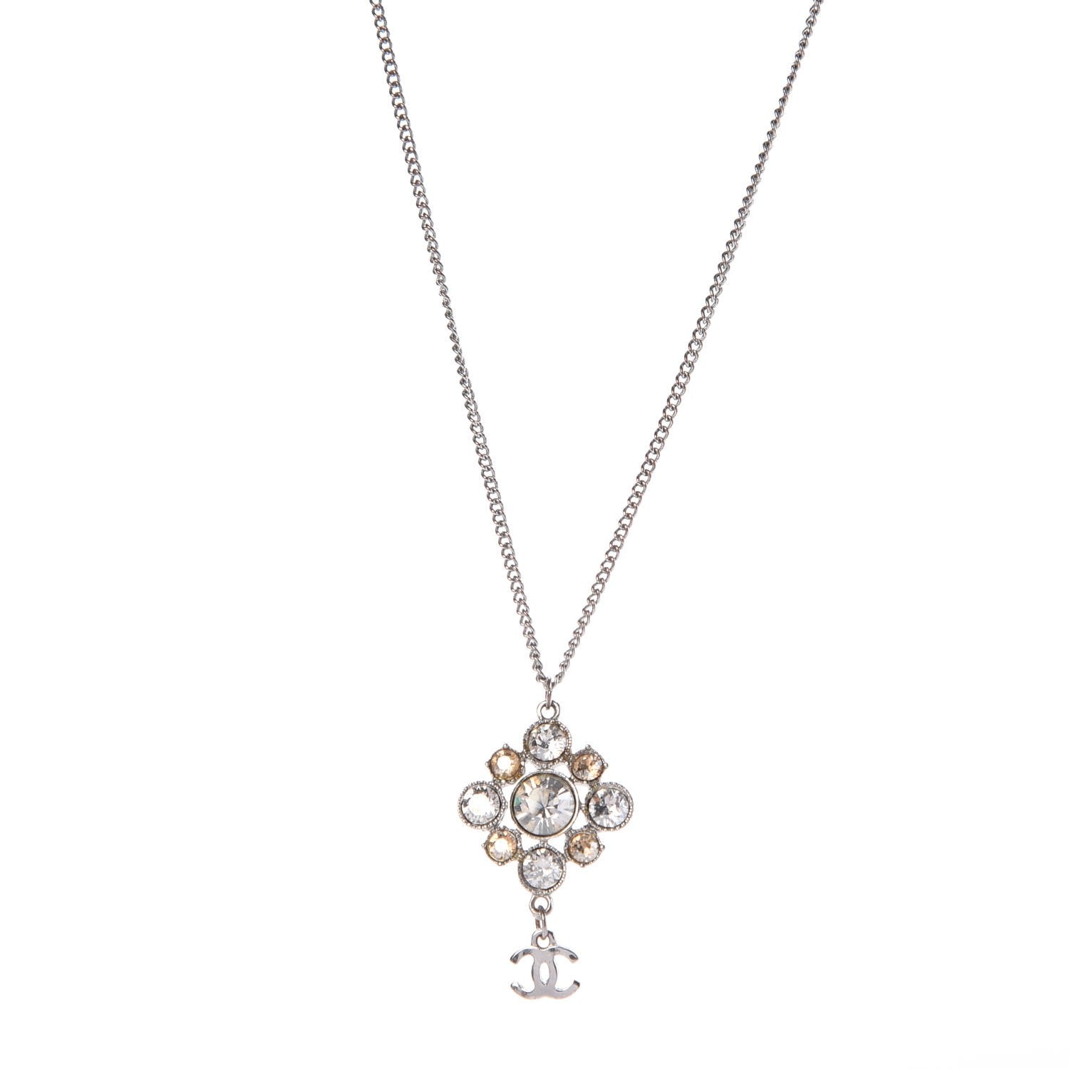 Chanel Crystal CC Necklace Silver 1 of 5