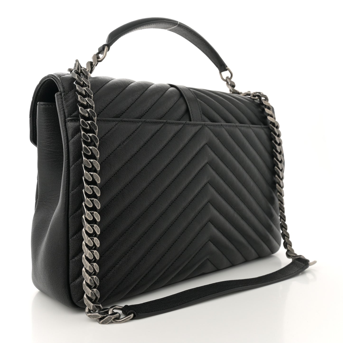 Sheepskin Matelasse Chevron Monogram Large College Satchel Black