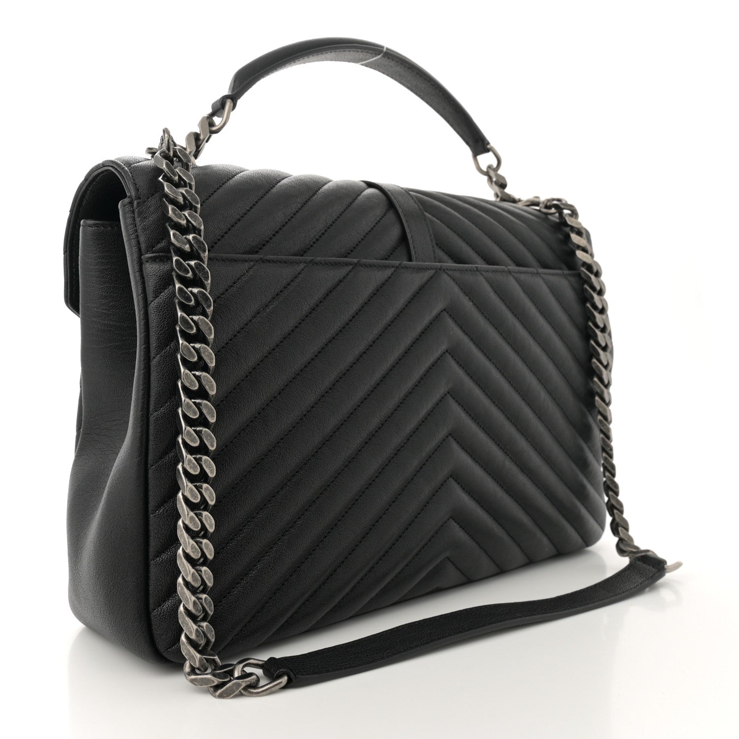 Saint Laurent Sheepskin Matelasse Chevron Monogram Large College Satchel Black 3 of 10