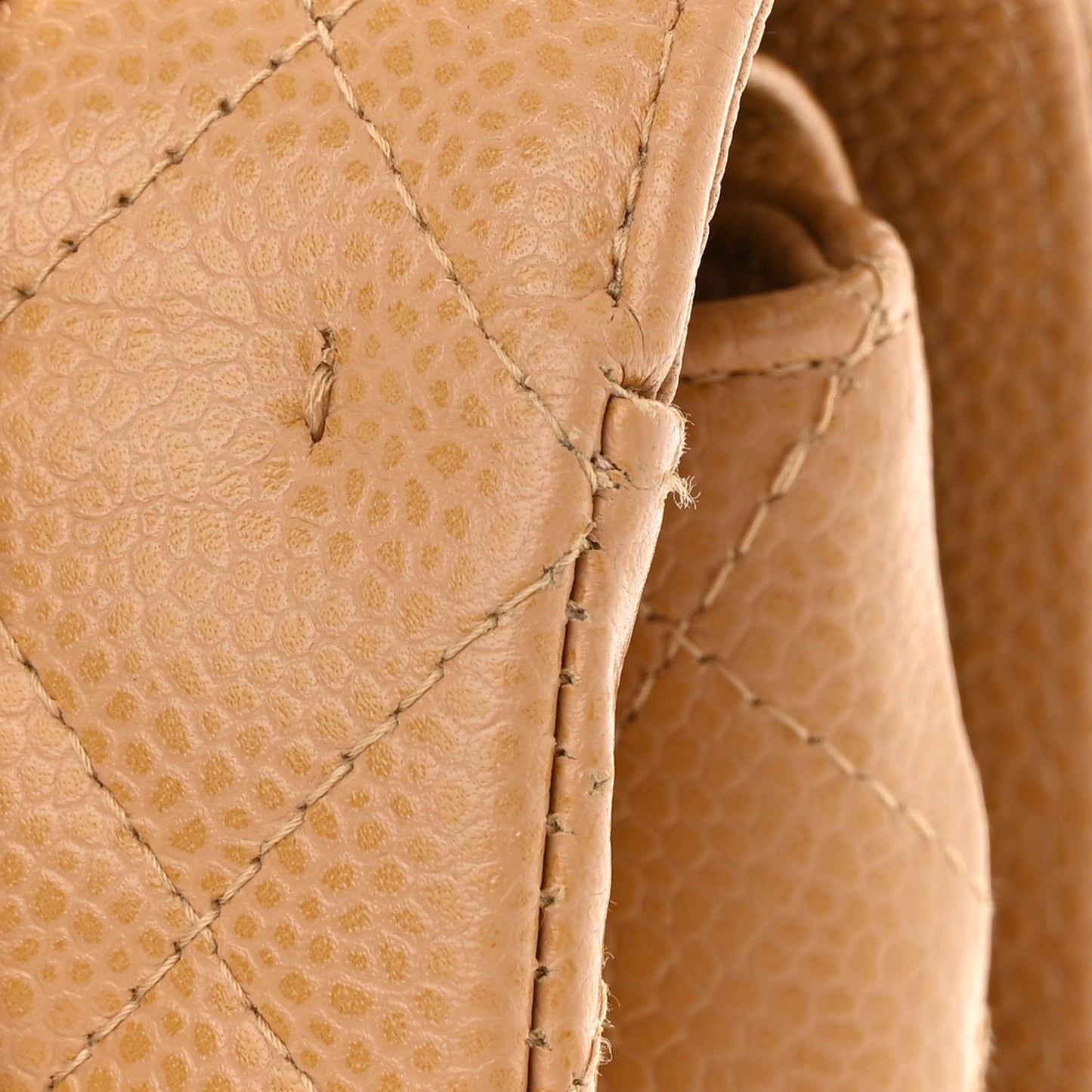Caviar Quilted Medium Double Flap Beige