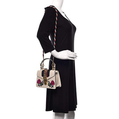 Gucci Calfskin Embroidered Mini Sylvie Top Handle Bag White 2 of 11