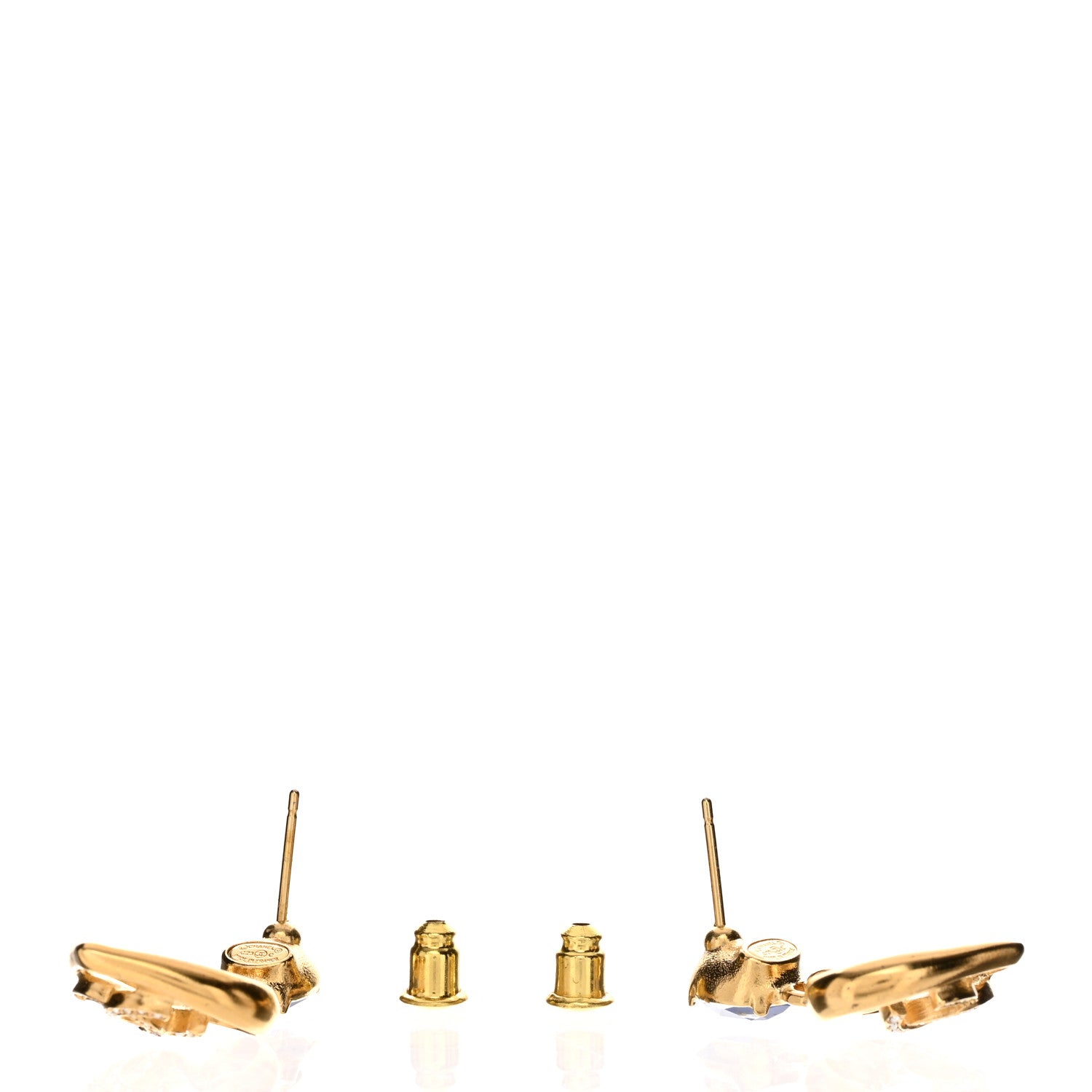 Chanel Metal Crystal CC Heart Drop Earrings Gold Blue 3 of 5