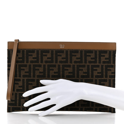 Fendi Vitello King Jacquard FF 1974 Medium Flat Pouch Tobacco Moro Sand 2 of 7