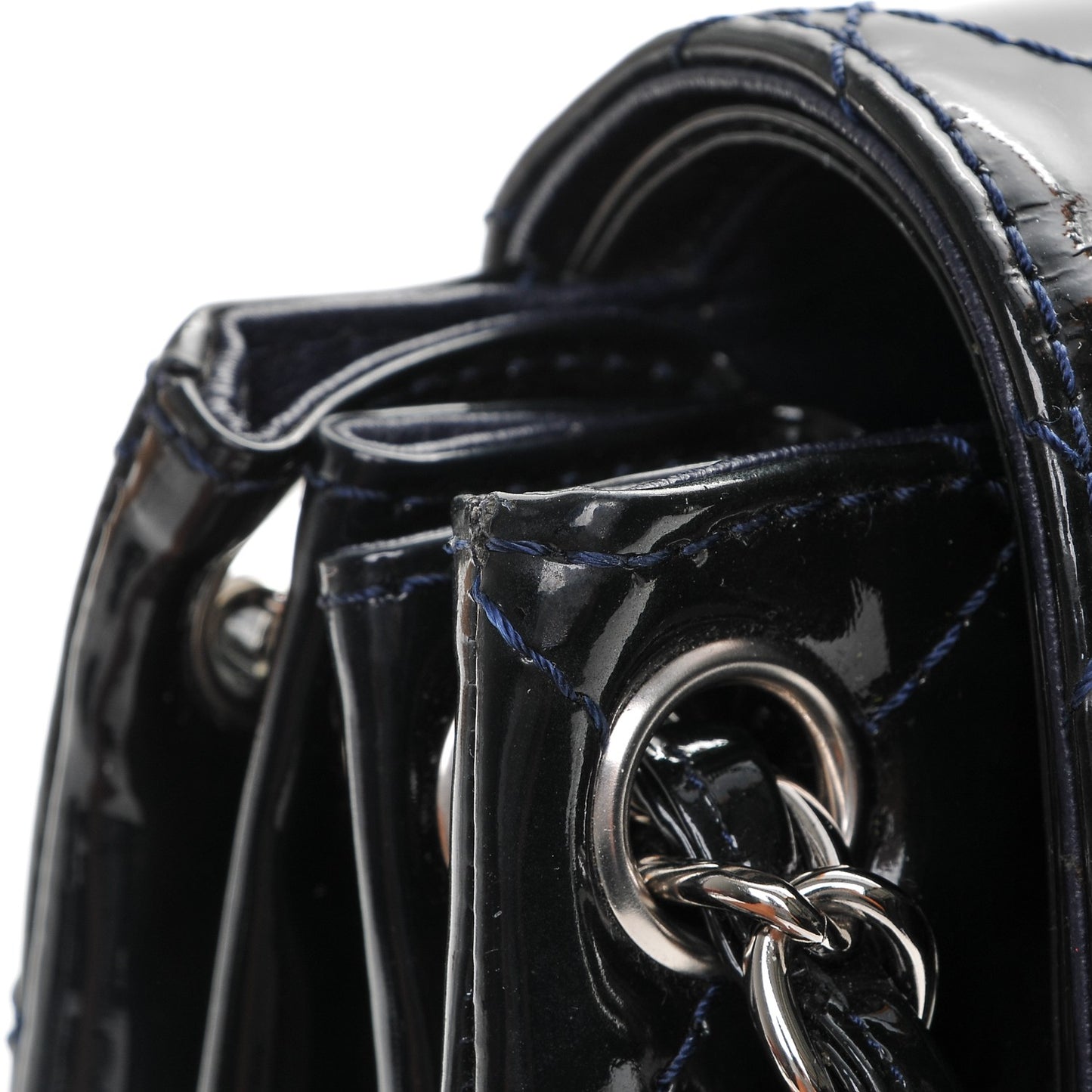 Patent Quilted Accordion Double Flap Navy Blue