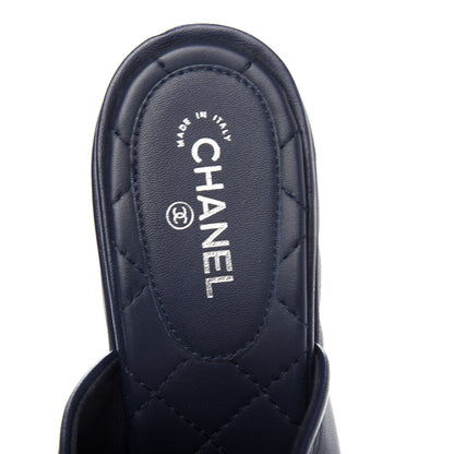 Chanel Lambskin Quilted CC Chain Mules 38.5 Navy Blue 8 of 9