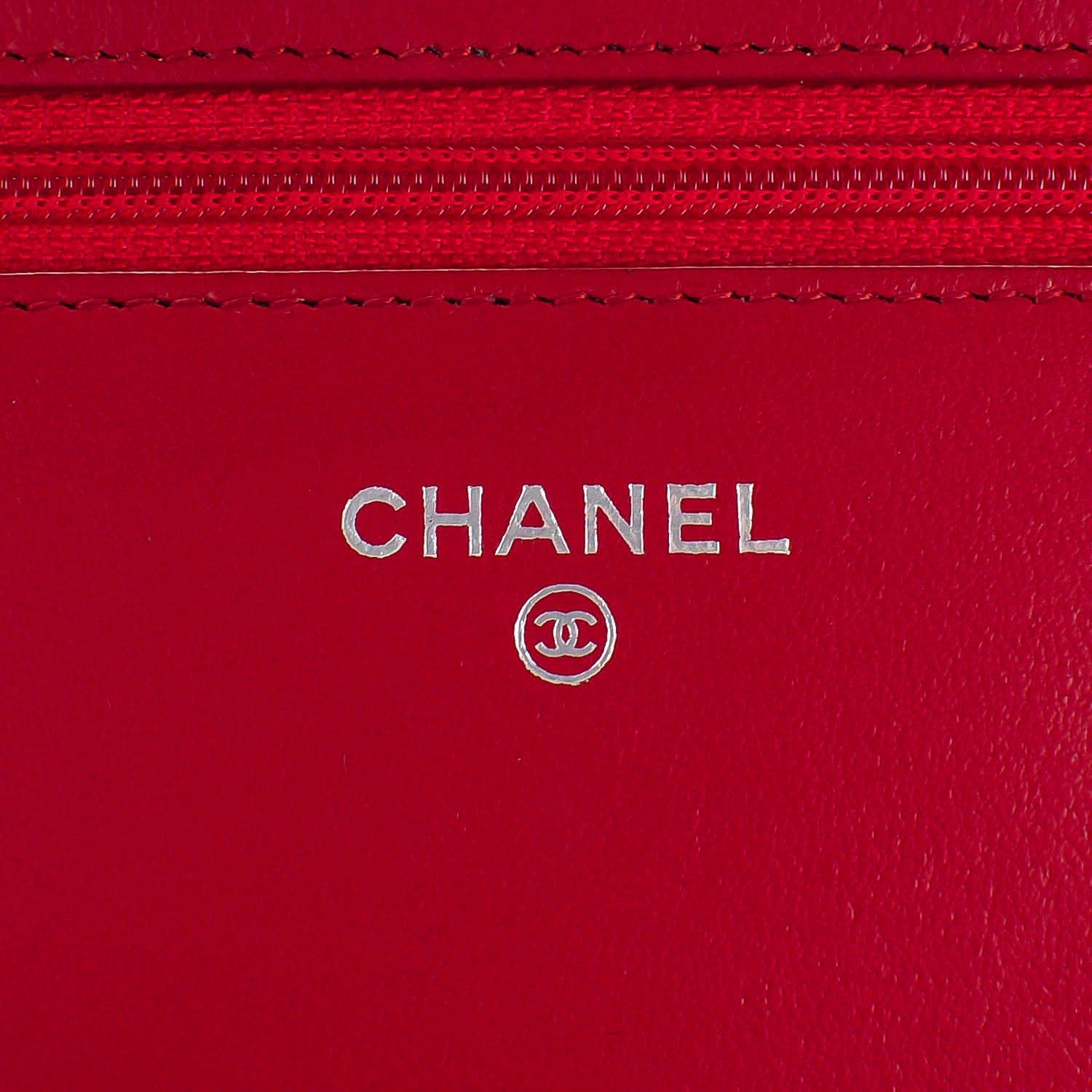 Chanel Lambskin Quilted Wallet On Chain WOC Red 6 of 8