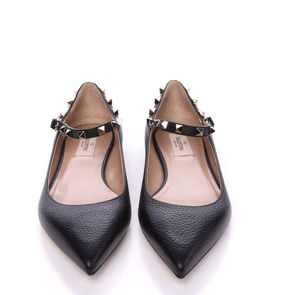 Valentino Garavani Pebbled Calfskin Rockstud Ankle Strap Ballerina Flats 39.5 Black 3 of 9